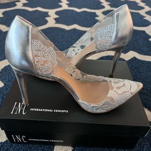 INC Women's Kenjay Silver and clear Vinyl Glitter Pointed Toe D'Orsay Heels